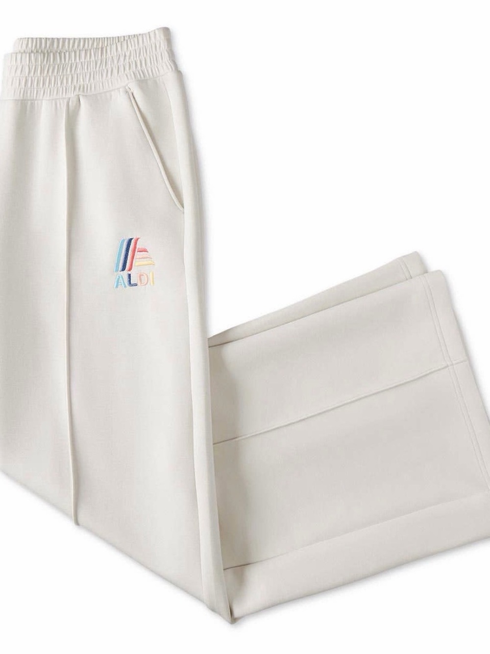 NWT ALDI Gear 2025 Cream Wide Leg Sweatpants XL Pastel Logo